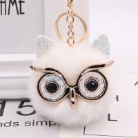 Faux Rabbit Hair Key Chain, with Sequins & Iron, Owl, gold color plated, cute, more colors for choice, 80x120mm, Sold By PC