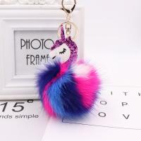 Plush Key Chain with Sequins & PU Leather & Iron Unicorn gold color plated cute 100mm Sold By PC