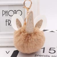 Faux Rabbit Hair Key Chain, with Sequins & PU Leather & Iron, Unicorn, gold color plated, cute, more colors for choice, 100mm, Sold By PC