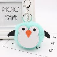 Plush Key Chain with PU Leather & Iron Penguin silver color plated cute 100mm Sold By PC