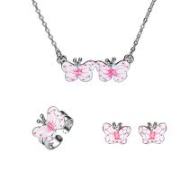 Tibetan Style Jewelry Sets, Stud Earring & finger ring & necklace, Butterfly, silver color plated, for children & open & oval chain & enamel, 27mm, 9mm, US Ring Size:6-8, Length:Approx 15.7 Inch, Sold By Set