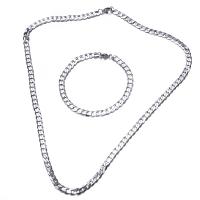 Fashion Stainless Steel Jewelry Sets, bracelet & necklace, curb chain, original color, 9x6.30x1.30mm, Length:Approx 8.5 Inch, Approx 24 Inch, Sold By Set