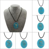 Fashion Turquoise Necklace Synthetic Turquoise Necklace with PU Leather Cord & Brass with 45mm extender chain constellation symbols jewelry & Unisex Flat Oval Approx 17.3 Inch Sold By Lot