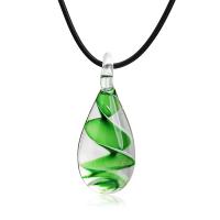Lampwork Necklace, with PU Leather, Teardrop, for woman, more colors for choice, 40mm, Sold Per Approx 15.7 Inch Strand