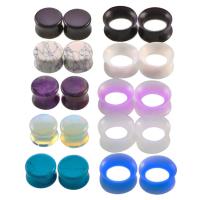 Natural Stone Piercing Tunnel, with Silicone, Unisex & different size for choice & mixed, 6-16mm, 10Pairs/Bag, Sold By Bag