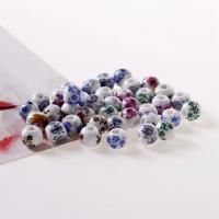 Perles bijoux en porcelaine, Rond, normes différentes pour le choix & avec le motif de fleurs, couleurs mélangées, Trou:Environ 2mm, 50PC/sac, Vendu par sac