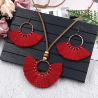 Zinc Alloy Jewelry Set earring & necklace with Cotton Thread & Seedbead & Nylon Cord Tassel antique copper color plated for woman nickel lead & cadmium free Length Approx 15.7 Inch Sold By Set