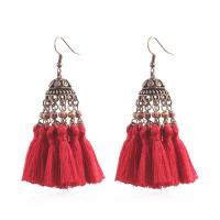Tibetan Style Tassel Earring, with Cotton Thread & Crystal, antique copper color plated, for woman, more colors for choice, nickel, lead & cadmium free, 20x73mm, Sold By Pair