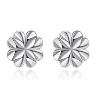 Brass Stud Earring Four Leaf Clover platinum plated for woman nickel lead & cadmium free Sold By Pair