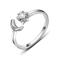 Circón cúbico anillo de latón, metal, Luna y estrella, chapado en platina real, con circonia cúbica, libre de níquel, plomo & cadmio, 7mm,5mm, tamaño:6, Vendido por UD