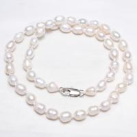 Naturliga sötvatten pärlband, Freshwater Pearl, med Glass Seed Beads, mässing Karbinlås, Ris, vit, 7-8mm, Såld Per Ca 16.5 inch Strand