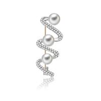 Tibetan Style Brooch, with Plastic Pearl, silver color plated, micro pave cubic zirconia, 23x52mm, Sold By PC