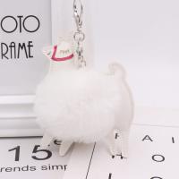 Zinc Alloy Key Chain with Plush & PU Leather Sheep silver color plated nickel lead & cadmium free 80mm Sold By PC