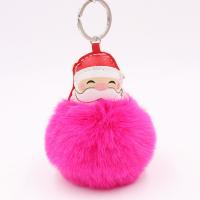 Zinc Alloy Key Chain with Plush & PU Leather Santa Claus silver color plated cute nickel lead & cadmium free 80mm Sold By PC