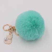 Tibetan Style Key Chain, with Plush & Plastic Pearl, Cat, gold color plated, cute, more colors for choice, nickel, lead & cadmium free, 80mm, Sold By PC