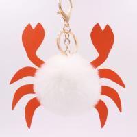 Zinc Alloy Key Chain with Plush & PU Leather Crab gold color plated cute nickel lead & cadmium free 80mm Sold By PC