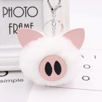 Zinc Alloy Key Chain with Plush Pig silver color plated cute nickel lead & cadmium free 80mm Sold By PC