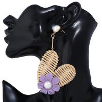 Rattan Drop Earring with ABS Plastic Pearl brass post pin Flower gold color plated for woman Sold By Pair