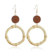 Brass Drop Earring with Wood Donut gold color plated for woman nickel lead & cadmium free Sold By Pair
