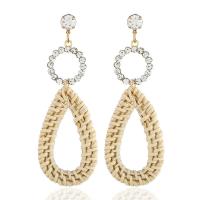 Brass Drop Earring with Rattan Teardrop gold color plated for woman & with rhinestone nickel lead & cadmium free Sold By Pair