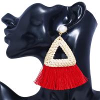 Brass Tassel Earring with ABS Plastic Pearl & Rattan gold color plated for woman nickel lead & cadmium free Sold By Pair