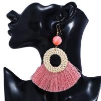 Brass Tassel Earring with Rattan & Nylon gold color plated for woman nickel lead & cadmium free Sold By Pair