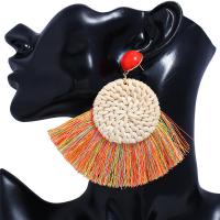 Brass Tassel Earring with Rattan & Nylon gold color plated for woman nickel lead & cadmium free Sold By Pair