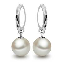 Brass Huggie Hoop Drop Earring with ABS Plastic Pearl platinum plated & for woman nickel lead & cadmium free Sold By Pair
