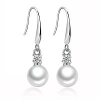 Messing Tropfen Ohrring, mit ABS-Kunststoff-Perlen, platiniert, für Frau, frei von Nickel, Blei & Kadmium, 8x26mm, verkauft von Paar