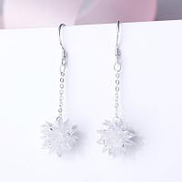 Brass Drop Earring, with Cubic Zirconia, Flower, platinum plated, for woman, nickel, lead & cadmium free, 13x46mm, Sold By Pair