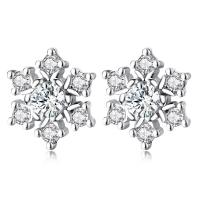 Brass Stud Earring Snowflake platinum plated for woman & with rhinestone nickel lead & cadmium free 10mm Sold By PC