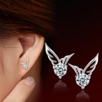 Brass Stud Earring Wing Shape platinum plated for woman & with rhinestone nickel lead & cadmium free Sold By PC