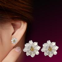 Brass Stud Earring Flower platinum plated for woman nickel lead & cadmium free 10mm Sold By Pair