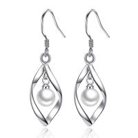 Brass Drop Earring, with ABS Plastic Pearl, platinum plated, for woman, nickel, lead & cadmium free, 12x38mm, Sold By Pair