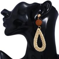 Brass Drop Earring with Rattan & Wood Teardrop gold color plated for woman nickel lead & cadmium free Sold By Pair