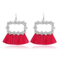 Brass Tassel Earring with Nylon platinum color plated for woman & with rhinestone nickel lead & cadmium free Sold By Pair