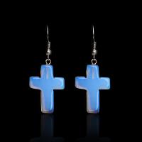Brass Drop Earring with Sea Opal Cross platinum color plated for woman nickel lead & cadmium free Sold By Pair