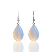 Messing Tropfen Ohrring, mit Opal, Platinfarbe platiniert, für Frau, frei von Nickel, Blei & Kadmium, 15x45mm, verkauft von Paar