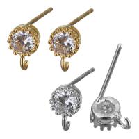Brass Earring Drop Component Flat Round plated with loop & micro pave cubic zirconia 0.8mm Approx 1mm Sold By Lot
