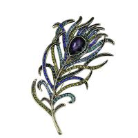 Zinc Alloy Brooches Feather antique bronze color plated with rhinestone Sold By PC