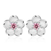 Brass Stud Earring, Flower, platinum plated, for woman & with cubic zirconia, more colors for choice, nickel, lead & cadmium free, 8x8mm, Sold By Pair