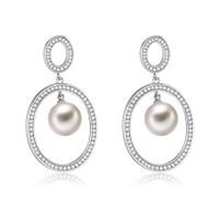 Messing Tropfen Ohrring, mit ABS-Kunststoff-Perlen, platiniert, Micro pave Zirkonia & für Frau, frei von Nickel, Blei & Kadmium, 23x43mm, verkauft von Paar