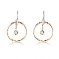 Brass Drop Earring real rose gold plated for woman & with rhinestone nickel lead & cadmium free Sold By Pair