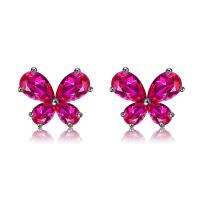 Brass Stud Earring Butterfly platinum plated for woman & with rhinestone nickel lead & cadmium free Sold By Pair