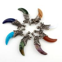 Gemstone Pendants Jewelry, with Tibetan Style, Wolf Tooth, antique silver color plated, different materials for choice, 35x58mm, Hole:Approx 4mm, Sold By PC