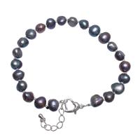 Freshwater Cultured Pearl Bracelet, Freshwater Pearl, brass lobster clasp, with 5cm extender chain, Baroque, for woman, dark purple, 8mm, Sold Per Approx 7.5 Inch Strand