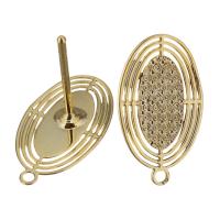 Brass Earring Drop Component, Flat Oval, real gold plated, with loop, 8x14x12mm, 0.8mm, Hole:Approx 1mm, 100PCs/Lot, Sold By Lot