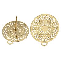 Brass Earring Drop Component Flat Round real gold plated with loop 0.8mm Approx 1.5mm Sold By Lot