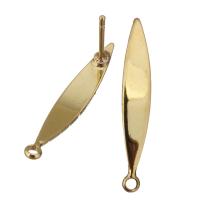 Brass Stud Earring, real gold plated, with loop, 4x25x12mm, 0.8mm, Hole:Approx 1mm, 100PCs/Lot, Sold By Lot