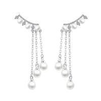 Messing Tropfen Ohrring, mit ABS-Kunststoff-Perlen, platiniert, für Frau & mit Strass, frei von Nickel, Blei & Kadmium, 5x20mm, verkauft von Paar